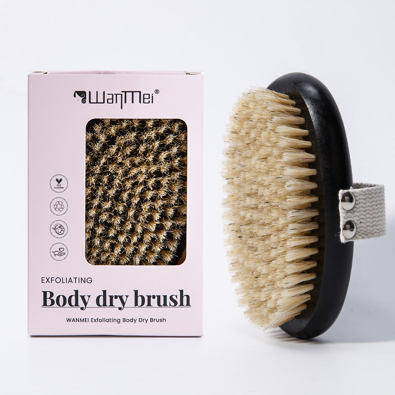 Wanmei Bath Brush, Beech Wood Bath Brush, Solid Wood Black Dry Brush, Cleaning Brush, Boar Bristle Brush, Exfoliating Brush, Bath Brush